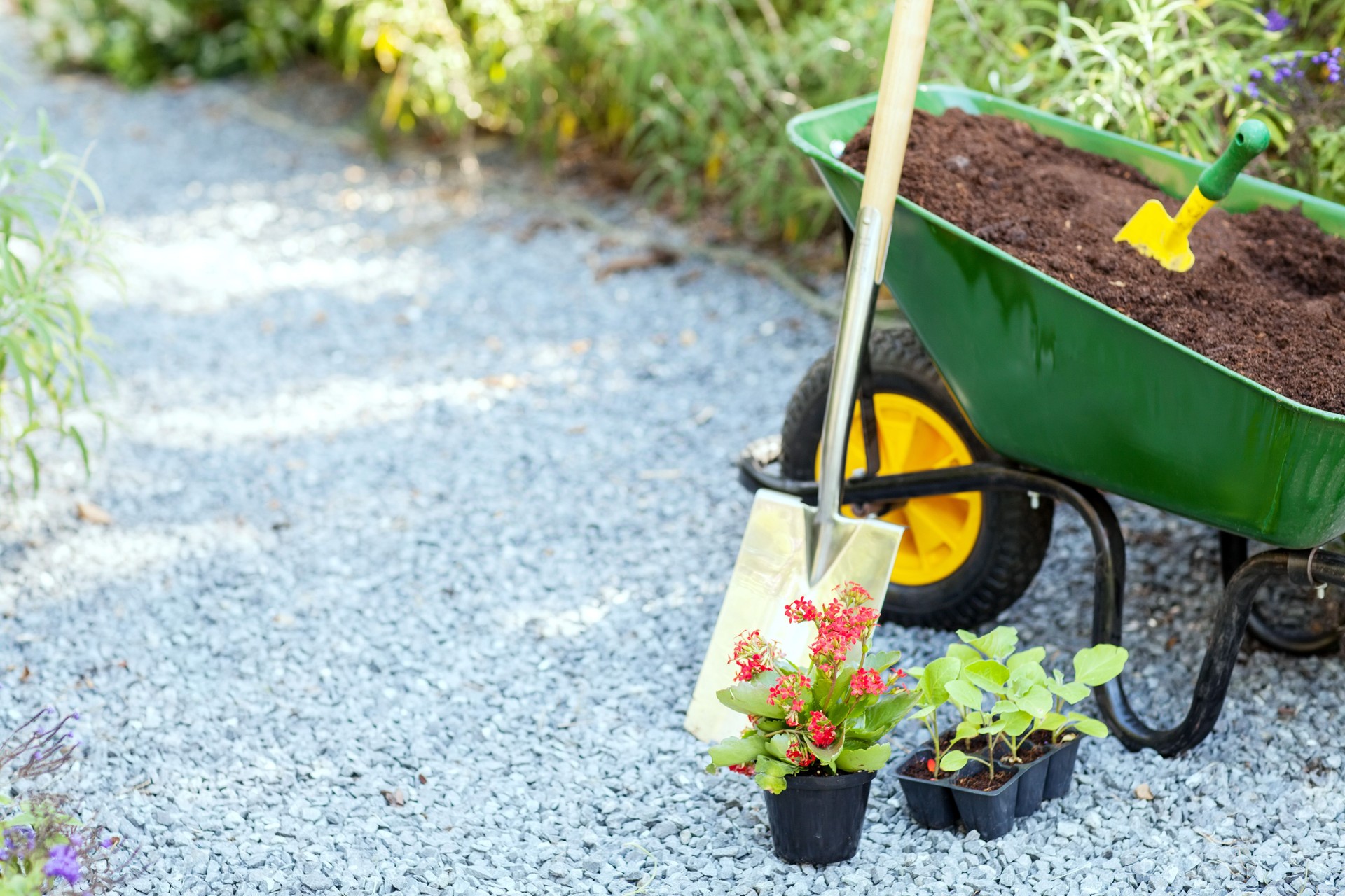 Gardening Equipment With Flower Pots In Garden